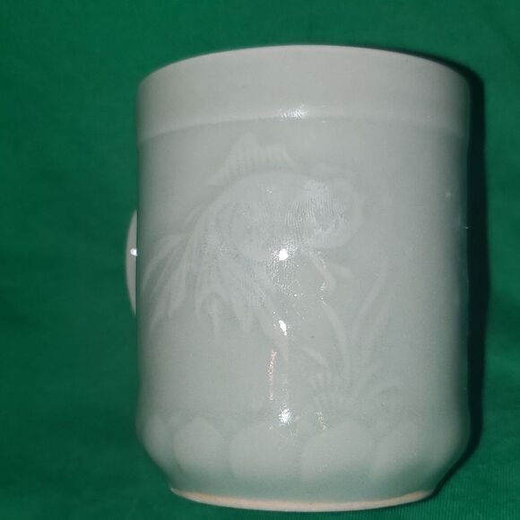 Vintage Longquan Celadon Koi Carp Fish Tea Coffee Cup 8 0z. - Picture 4 of 7
